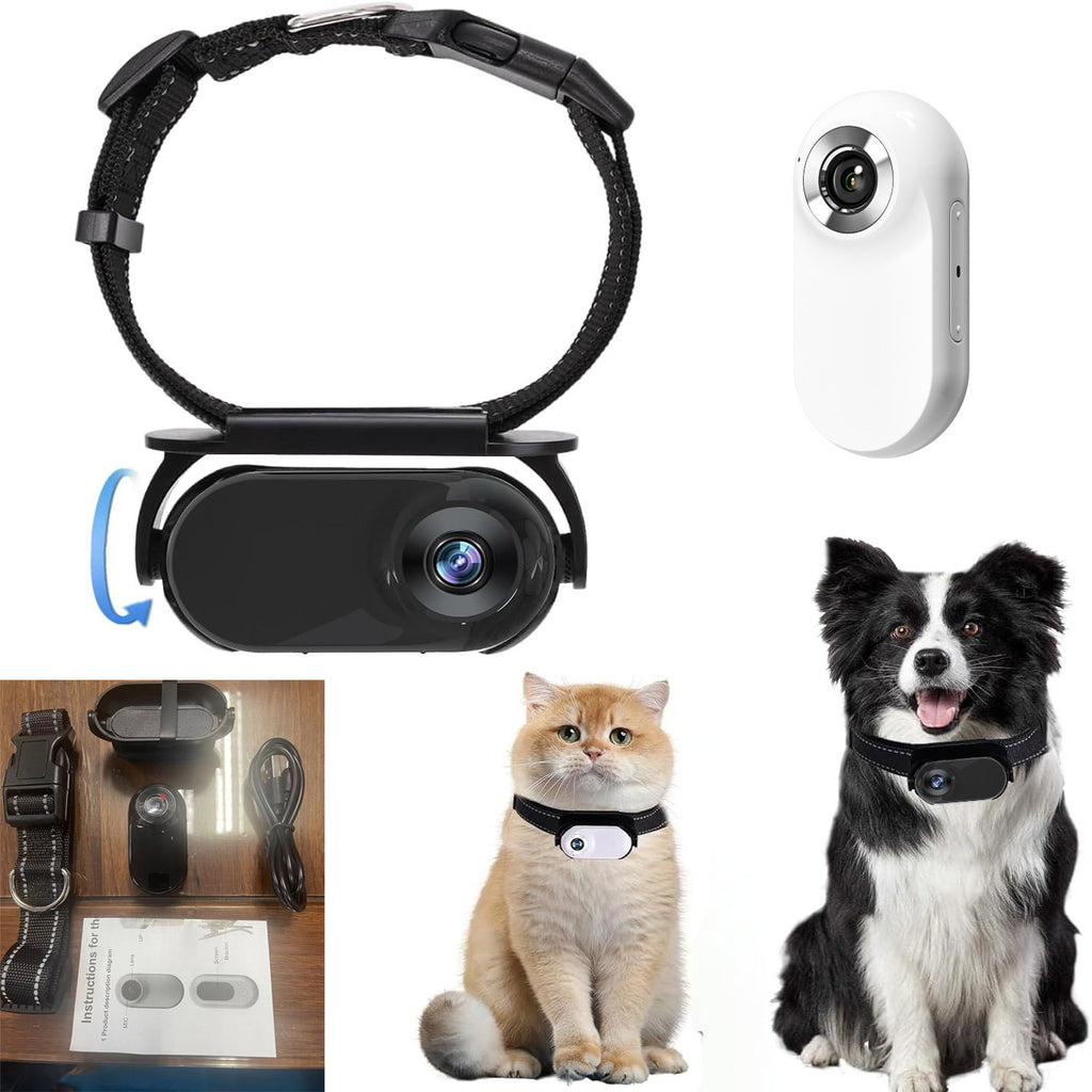 Cámara HD 1080P para Collar de Mascotas | Cámara Giratoria 360° para Perros y Gatos