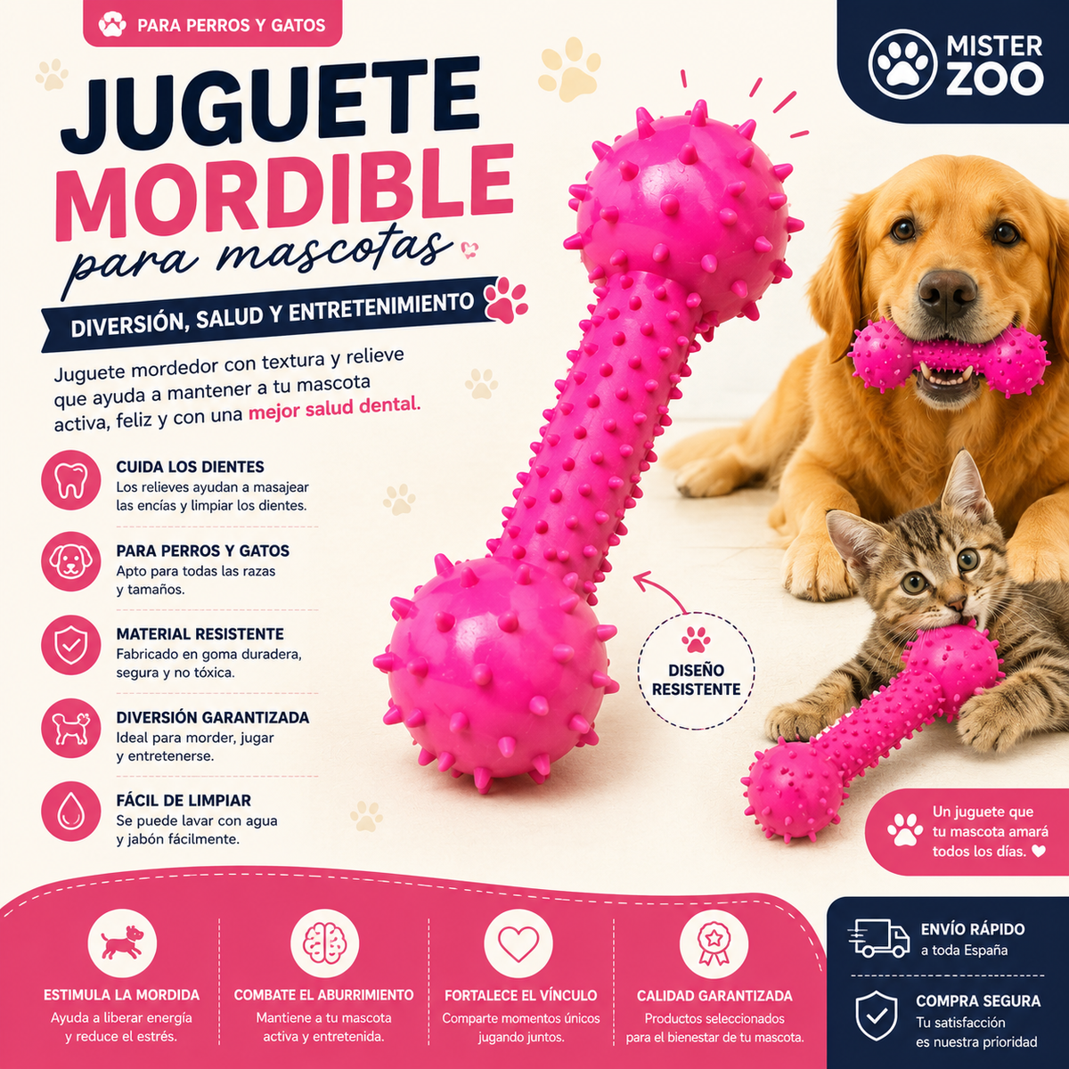 Juguete Mordedor Dental para perros y gatos