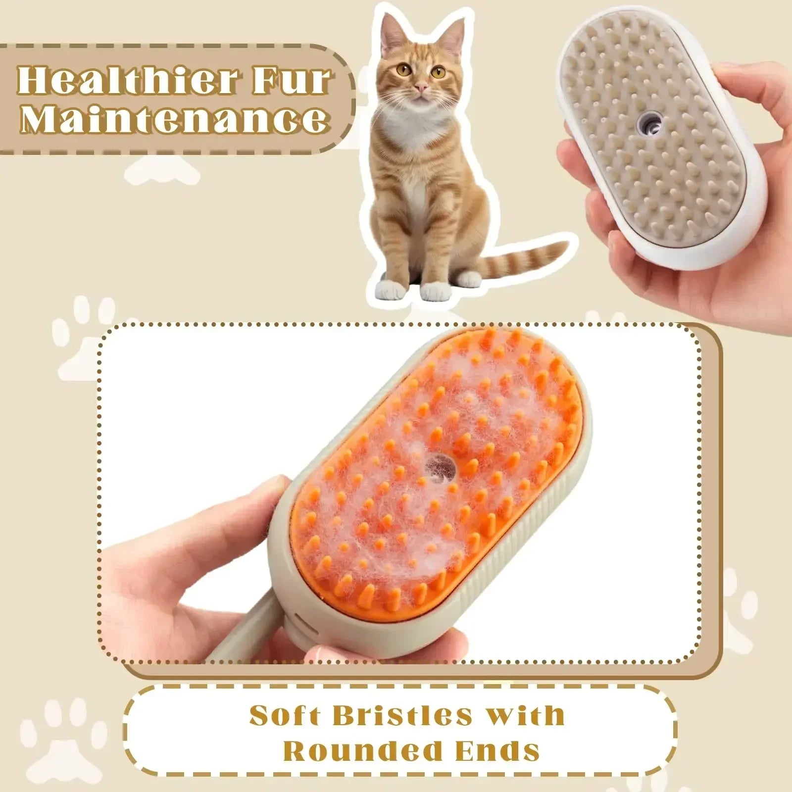 Cepillo de Vapor 3 en 1 para Perros y Gatos.