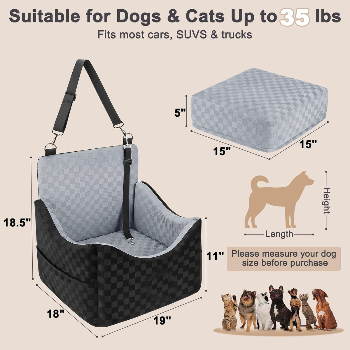 Cama y asiento de viaje para mascotas